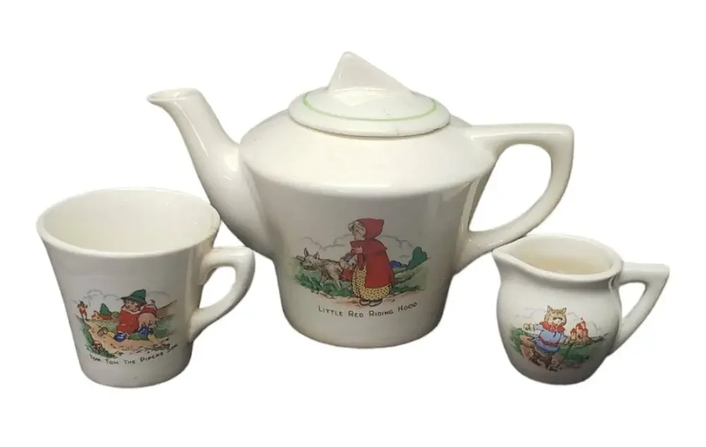 Vintage Sylvan Childs Nursery Rhyme Tea Set | Cup Tea Pot - Saucer Kids Play Set